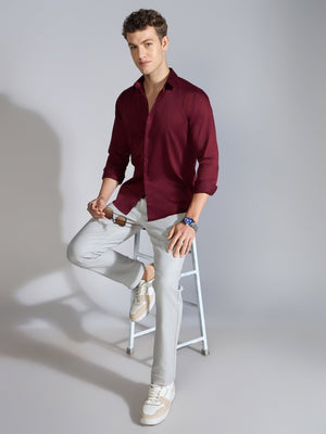 Yoyona - Turkish Fit Satin Shirt - Burgundy - Espanshe