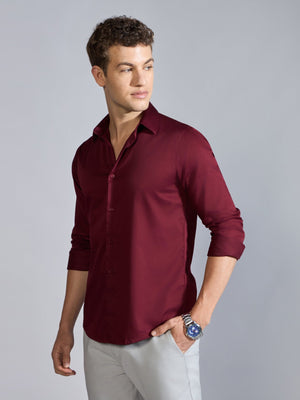 Yoyona - Turkish Fit Satin Shirt - Burgundy - Espanshe