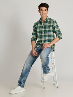 Torsten - Relaxed Fit Checks Shirt - Dark Green - Espanshe