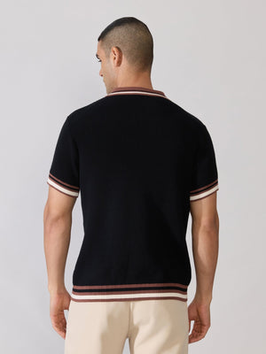 Kikeos-4 - Regular Fit Contrast Collar Knit Polo T-Shirt - Black - Espanshe