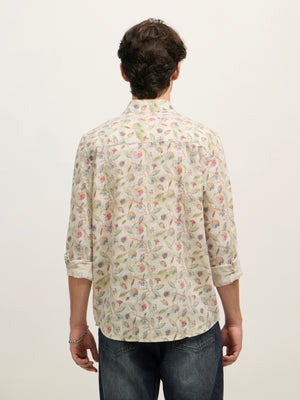 Men's Regular Floral Printed Shirt - Yellow Green