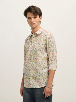 Men's Regular Floral Printed Shirt - Yellow Green