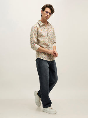Men's Regular Floral Printed Shirt - Yellow Green