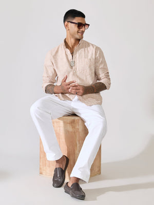 Nefilo - Oxford Printed Shirt - Beige - Espanshe