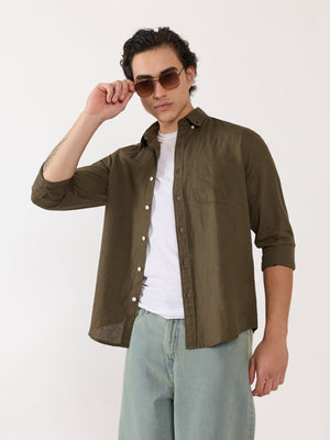 Taloko - Relaxed Linen Shirt - Olive Green - Espanshe