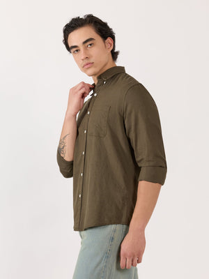 Taloko - Relaxed Linen Shirt - Olive Green - Espanshe
