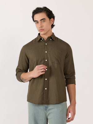 Men's Relaxed Linen Shirt - olive green