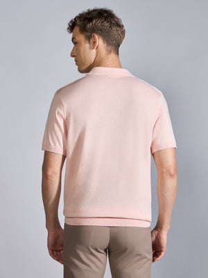 Men's Regular Fit Vertical Stripe Knit Polo T-Shirt in pink