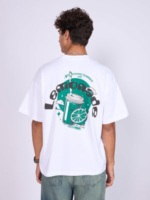 Everston - Lemonade Printed Baggy T-Shirt - White - Espanshe