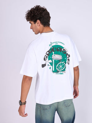 Everston - Lemonade Printed Baggy T-Shirt - White - Espanshe