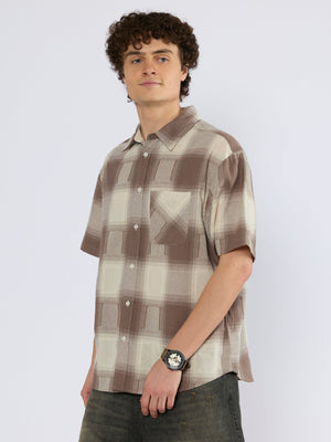 Orvar - Half Sleeve Checks Shirt - Brown - Espanshe