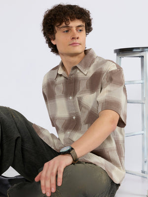 Orvar - Half Sleeve Checks Shirt - Brown - Espanshe