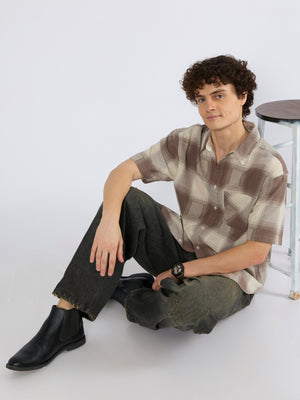 Orvar - Half Sleeve Checks Shirt - Brown - Espanshe