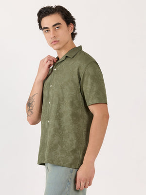 Pova - Embroidered Cuban Collar Shirt - Green - Espanshe
