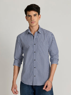 Torsten - Relaxed Fit Checks Shirt - Dark Blue - Espanshe