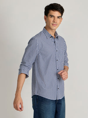 Men's Relaxed Fit Checks Shirt - Dark Blue
