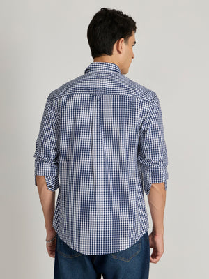 Men's Relaxed Fit Checks Shirt - Dark Blue
