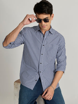 Men's Relaxed Fit Checks Shirt - Dark Blue