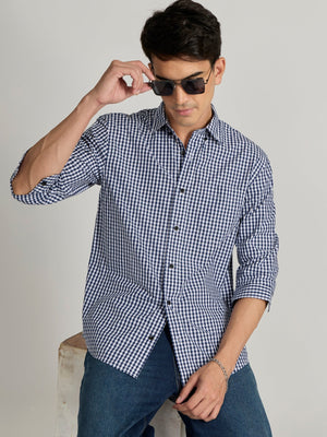 Torsten - Relaxed Fit Checks Shirt - Dark Blue - Espanshe