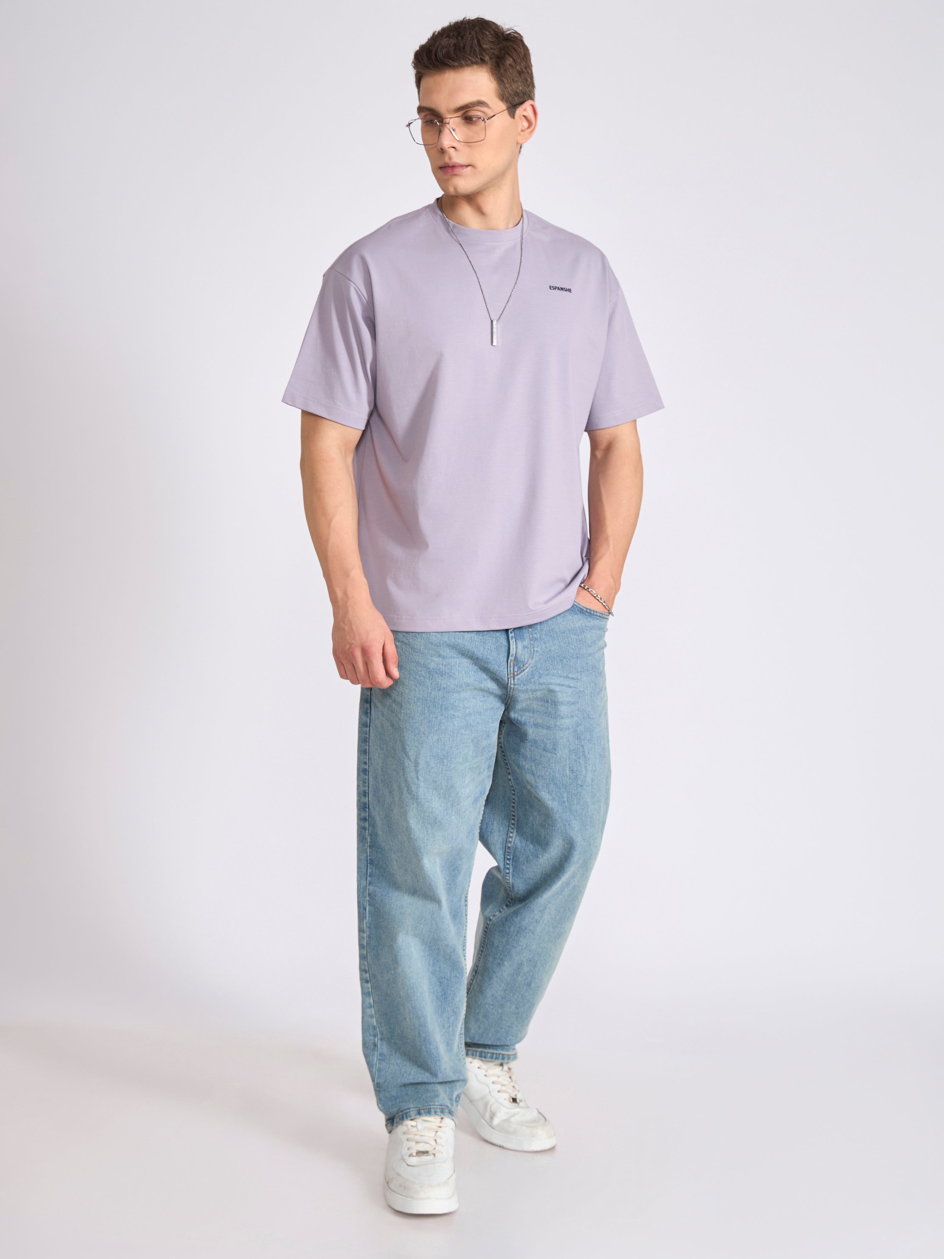 Men's Oversized Round neck T Shirt in Galatic Lilac