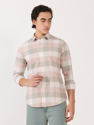 Men's Turkish Fit Checked Shirt - pink and grey