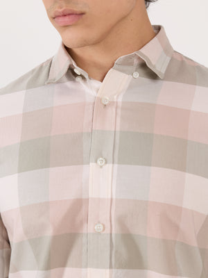 Men's Turkish Fit Checked Shirt - pink and grey