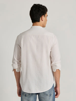 Hadrian - Band Collar Checks Shirt - Light Peach - Espanshe