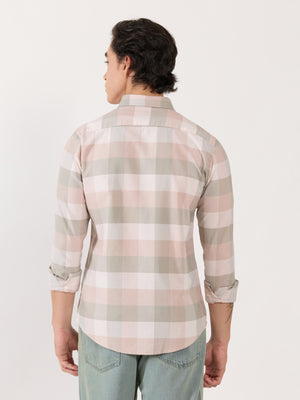 Men's Turkish Fit Checked Shirt - pink and grey