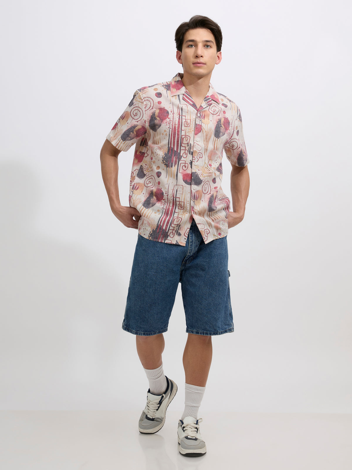 Lennox - Printed Cuban Collar Shirt - Rust Red