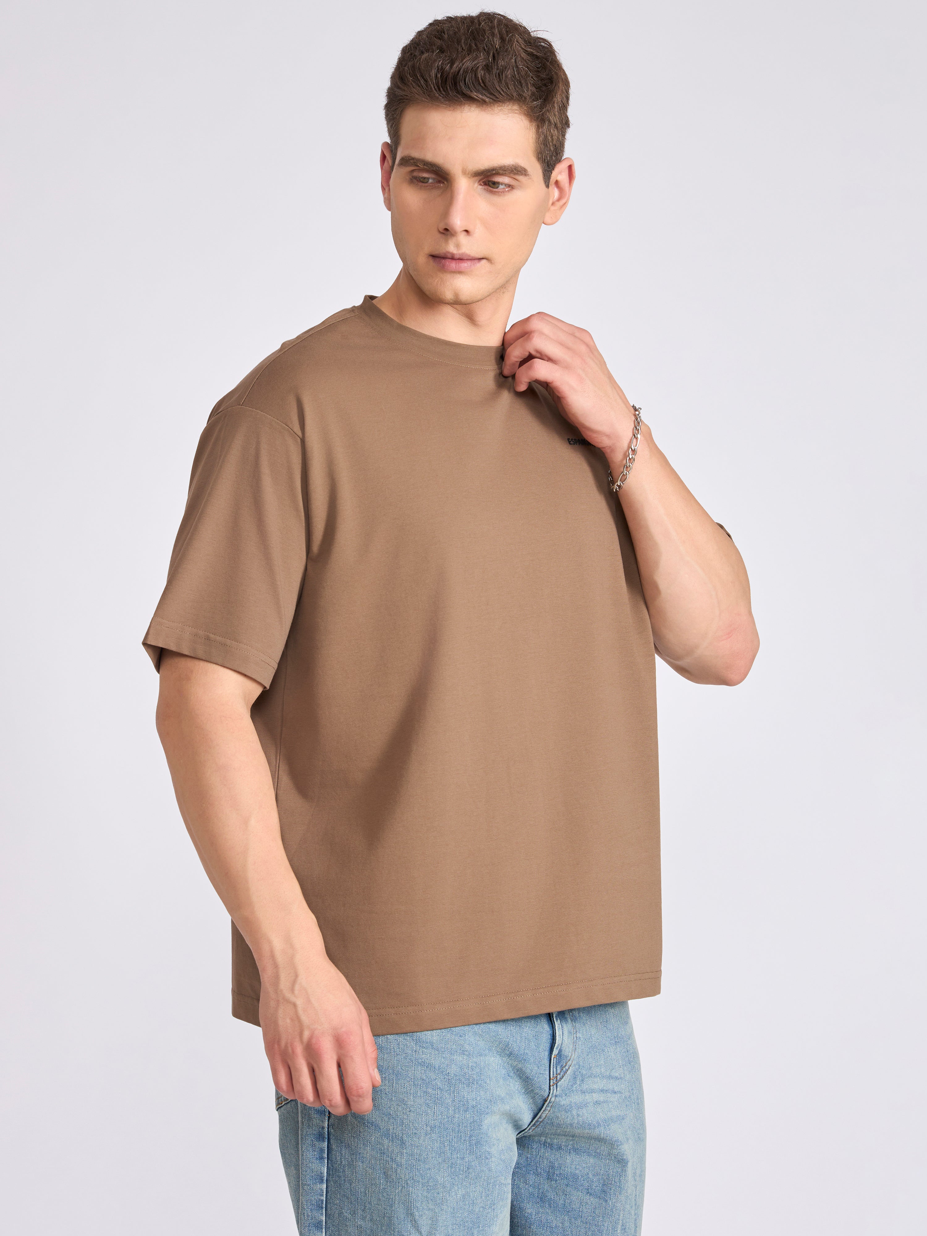 Men's Oversized Round neck T Shirt in brown
