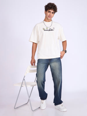 Men's Printed Baggy T-Shirt - Cream