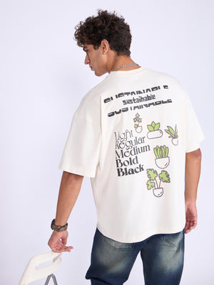 Men's Printed Baggy T-Shirt - Cream