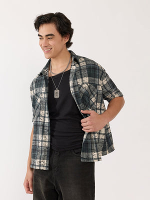Temito - Oversized Halfsleeve Check Shirt - Corsair Blue - Espanshe