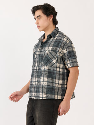 Temito - Oversized Halfsleeve Check Shirt - Corsair Blue - Espanshe