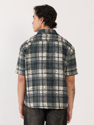 Temito - Oversized Halfsleeve Check Shirt - Corsair Blue - Espanshe