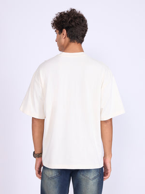 Men's Printed Baggy T-Shirt - Cream