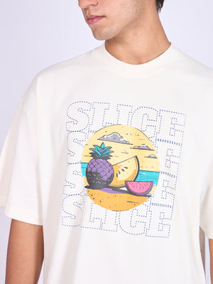 Men's Printed Baggy T-Shirt - Cream