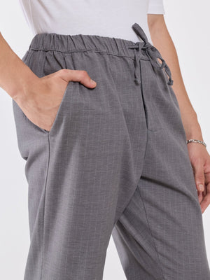 Banano - Striped Drawstring Loose Fit Pant - Grey - Espanshe
