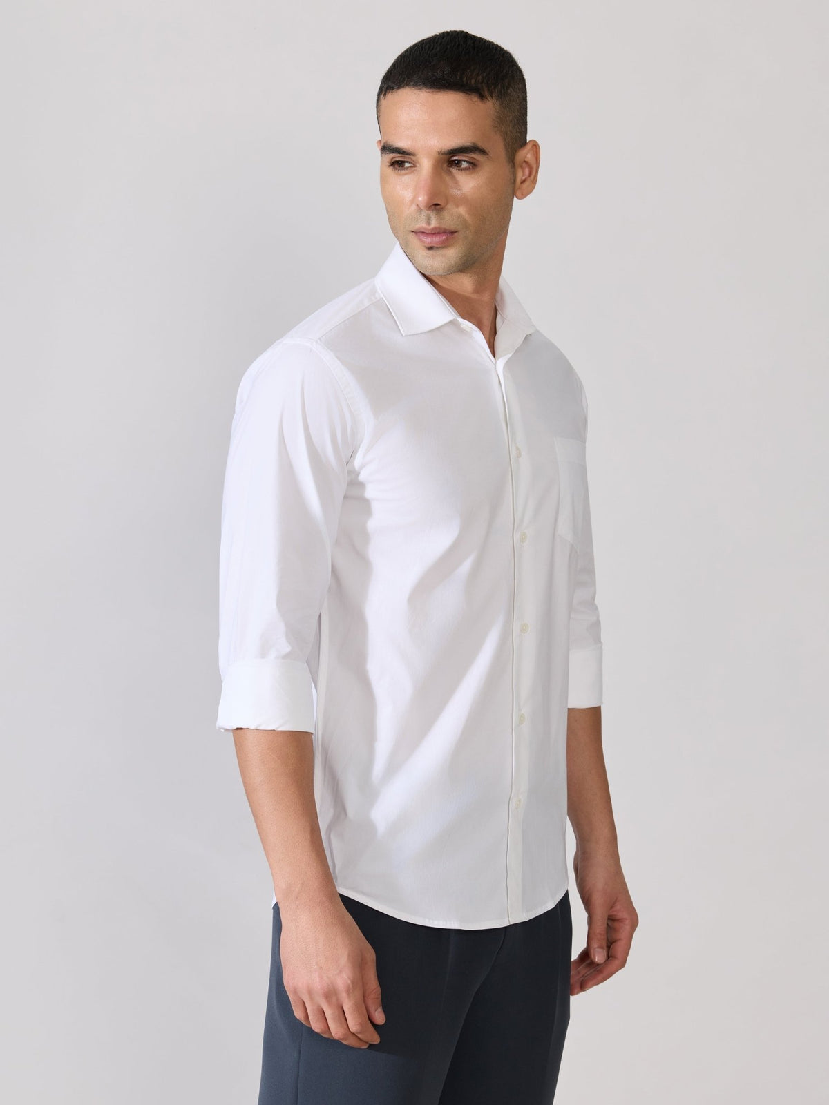 Valerius - Trim Fit Poplin Shirt - White - Espanshe