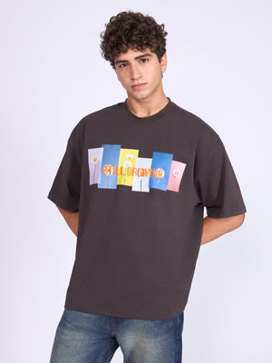 Everston - Still Growing Printed Baggy T-Shirt - Ground Coffee - Espanshe
