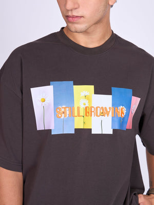 Everston - Still Growing Printed Baggy T-Shirt - Ground Coffee - Espanshe