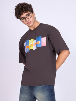 Everston - Still Growing Printed Baggy T-Shirt - Ground Coffee - Espanshe
