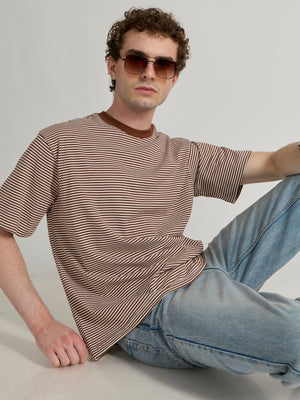 Ionathan - Striped Crew T-Shirt - Brown - Espanshe