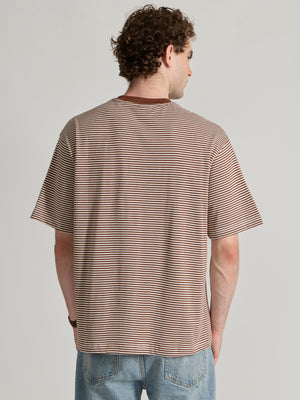 Ionathan - Striped Crew T-Shirt - Brown - Espanshe