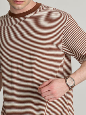 Ionathan - Striped Crew T-Shirt - Brown - Espanshe