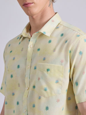 Men's Printed Half Sleeve Shirt in pale yellow