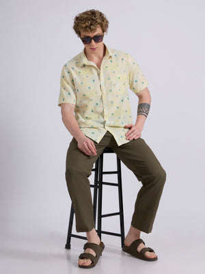 Men's Printed Half Sleeve Shirt in pale yellow