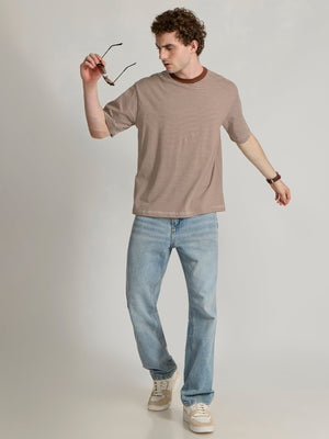 Ionathan - Striped Crew T-Shirt - Brown - Espanshe