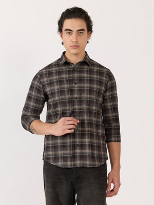 Men's Turkish Fit Checked Shirt - Maroon