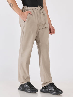 Banano - Striped Drawstring Loose Fit Pant - Beige - Espanshe